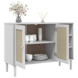 Berkfield Home Sideboard SENJA Rattan Look White 112x40x80cm Solid Wood Pine - Size: 112 x 40 x 80 cm - thumbnail 4