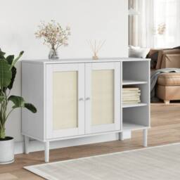 Berkfield Home Sideboard SENJA Rattan Look White 112x40x80cm Solid Wood Pine - Size: 112 x 40 x 80 cm - thumbnail 2
