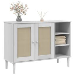 Berkfield Home Sideboard SENJA Rattan Look White 112x40x80cm Solid Wood Pine - Size: 112 x 40 x 80 cm