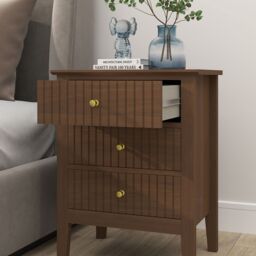Melody Maison 3 Drawer Bedside Table - Hales Dark Wood Range in Dark Brown - thumbnail 6