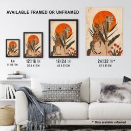 "Artery8 Wall Art Print Cheetah Perched on Rock Boho Sunset Sun Plants Art Framed Poster in Black - Size: W12"" x H16""" - thumbnail 3