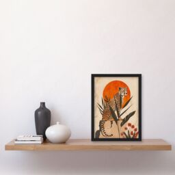 "Artery8 Wall Art Print Cheetah Perched on Rock Boho Sunset Sun Plants Art Framed Poster in Black - Size: W12"" x H16""" - thumbnail 4