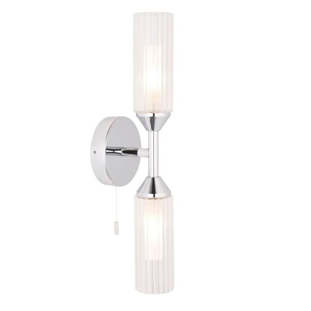 Loops Chrome Plated Twin Bathroom Wall Light - Ribbed Glass Shade & Frosted Diffuser in Clear - image 1