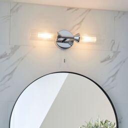 Loops Chrome Plated Twin Bathroom Wall Light - Ribbed Glass Shade & Frosted Diffuser in Clear - thumbnail 3