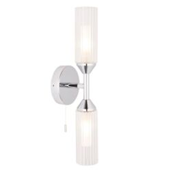 Loops Chrome Plated Twin Bathroom Wall Light - Ribbed Glass Shade & Frosted Diffuser in Clear - thumbnail 1
