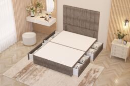 "Somnior Alexas Divan Divan Bed 4 Drawers with 54"" Floor Headboard Tweed Fabric in Brown - Size: King" - thumbnail 3