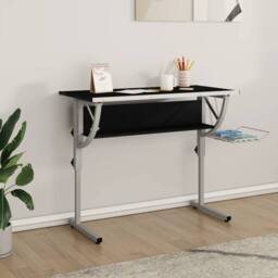 Berkfield Home Durable Craft Desk Black&Grey 110x53x(58-87) cm Engineered Wood&Steel in Black - thumbnail 2