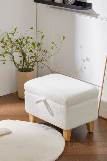 Living and Home Teddy Fleece Upholstered Storage Ottoman in White - Size: Large - image 1