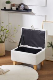 Living and Home Teddy Fleece Upholstered Storage Ottoman in White - Size: Large - thumbnail 4