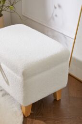 Living and Home Teddy Fleece Upholstered Storage Ottoman in White - Size: Large - thumbnail 2