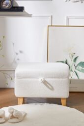 Living and Home Teddy Fleece Upholstered Storage Ottoman in White - Size: Large - thumbnail 3
