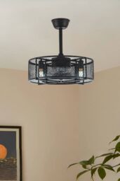 Living and Home Metal Industrial Black Fan Ceiling Light - thumbnail 3