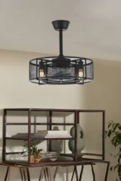 Living and Home Metal Industrial Black Fan Ceiling Light - thumbnail 1