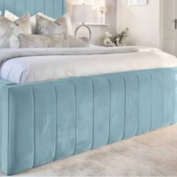 Living Comfort Bedz Geneva Upholstered Bed Frame with 54-inch Headboard - Slatted Base in Light Blue - Size: Single - thumbnail 3