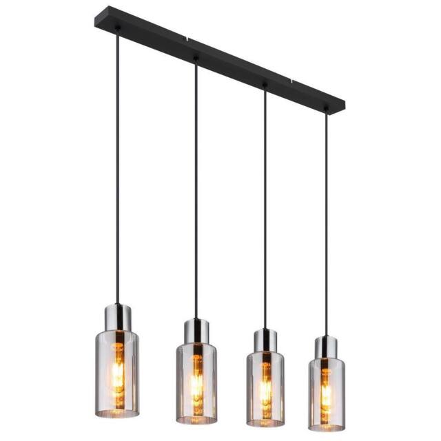 Netlighting Lidaria Bar Pendant Ceiling Light Matt Black Smoke Glass Shade 4x E27 - image 1