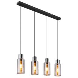 Netlighting Lidaria Bar Pendant Ceiling Light Matt Black Smoke Glass Shade 4x E27 - thumbnail 1