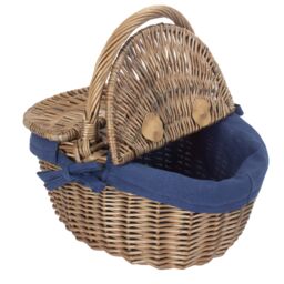 Red Hamper Wicker Small Antique Wash Finish Oval Picnic Basket with Cotton Lining in Blue - thumbnail 5
