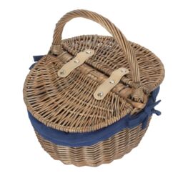 Red Hamper Wicker Small Antique Wash Finish Oval Picnic Basket with Cotton Lining in Blue - thumbnail 2