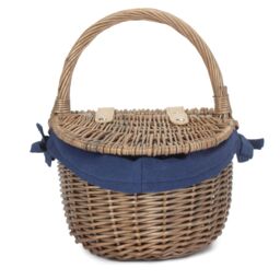 Red Hamper Wicker Small Antique Wash Finish Oval Picnic Basket with Cotton Lining in Blue - thumbnail 4