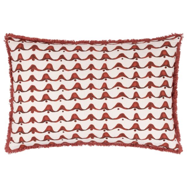 HOEM Avery 100% Cotton Abstract Fringed Cushion in Dark Red - Size: 40 cm x 60 cm - image 1