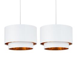 First Choice Lighting Set of 2 Kozy - White & Gold 30cm Pendant Shades