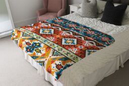 Benjamin Tate Design Colorful Pattern In Tribal Style Blanket in Natural - Size: 120 cm x 150 cm - thumbnail 3