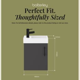 Balterley Wall Hung Vanity Basin 400mm Gloss Grey & Matt Black Handle - thumbnail 5