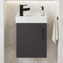 Balterley Wall Hung Vanity Basin 400mm Gloss Grey & Matt Black Handle - thumbnail 8