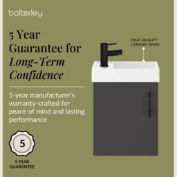 Balterley Wall Hung Vanity Basin 400mm Gloss Grey & Matt Black Handle - thumbnail 6