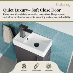 Balterley Wall Hung Vanity Basin 400mm Gloss Grey & Matt Black Handle - thumbnail 3