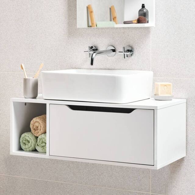 Wyld and Coco Wall-Mounted Bathroom Cabinet White Marble MDP 80 x 40 cm Fluted Front - image 1