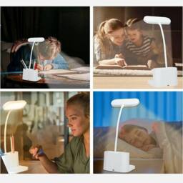 SPETLEK Desk LED Lamp Pen Phone Holder USB Rechargeable Bedroom Dimmable in White - thumbnail 3