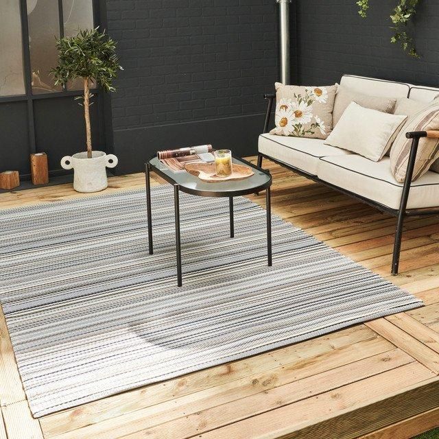 THE RUGS Reversible Weatherproof Outdoor Grey Rugs Striped Rainbow 1020 - Size: 120 cm x 160 cm - image 1