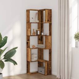 Berkfield Home Elegant Corner Bookcase 5-Tier Old Wood 50x50x179 cm Engineered Wood in Brown - Size: 50 x 50 x 179 cm - thumbnail 1