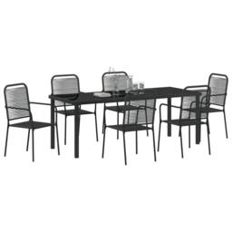Berkfield Home 7 Piece Garden Dining Set Black Cotton Rope & Steel - thumbnail 3