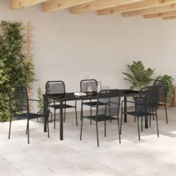 Berkfield Home 7 Piece Garden Dining Set Black Cotton Rope & Steel - thumbnail 4
