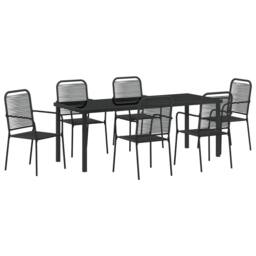 Berkfield Home 7 Piece Garden Dining Set Black Cotton Rope & Steel - thumbnail 2