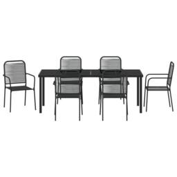 Berkfield Home 7 Piece Garden Dining Set Black Cotton Rope & Steel - thumbnail 7