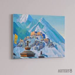 "Artery8 Nicholas Roerich Tibet Himalayas Canvas Wall Art Print in Blue - Size: W24"" x H32""" - thumbnail 2