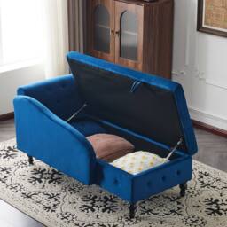 BTM Velvet Chaise Lounge with Storage & Pillow, Right Armrest in Blue - Size: 1 Pack - thumbnail 3