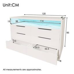 Merax LED Sideboard Chest of Drawers with Open Marbled Shelf & Drawers in White - thumbnail 2