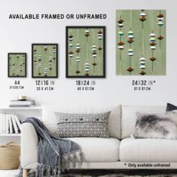 "Artery8 Vintage Textile Pattern Japanese Wall Art Print Furuya Korin in Green - Size: W12"" x H16""" - thumbnail 3