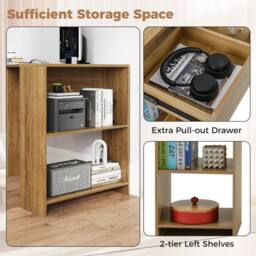 Havendro Compact Corner Executive Desk w Pill-out Drawer Open Shelve-Natural in Brown - thumbnail 5