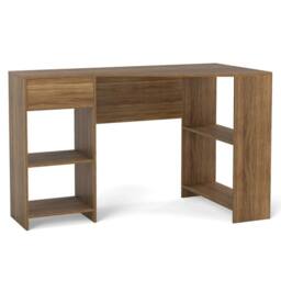 Havendro Compact Corner Executive Desk w Pill-out Drawer Open Shelve-Natural in Brown