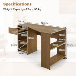 Havendro Compact Corner Executive Desk w Pill-out Drawer Open Shelve-Natural in Brown - thumbnail 2