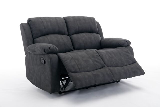 FURNITURE ONE 2 Seater Recliner Sofa, Leathaire Fabric Manual Recliner Armchair in Dark Grey - Size: 1 Pack