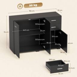 HOMCOM Modern Sideboard Kitchen Storage Cabinet in Black - thumbnail 3