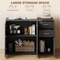HOMCOM Modern Sideboard Kitchen Storage Cabinet in Black - thumbnail 4