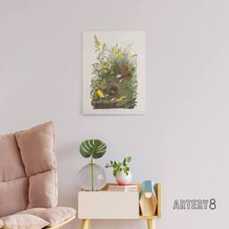 "Artery8 Meadowlark Bird False Foxglove Audubon Canvas Wall Art in White - Size: W18"" x H24""" - thumbnail 3
