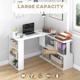 HOMCOM Corner Computer Desk with 360° Rotating Design & Bookshelf, White - Size: 120 cm - thumbnail 4